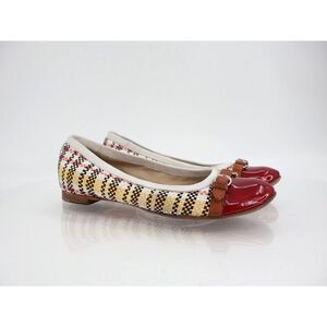AGL Womens Monika Ballet Flat Size 37 7 Canvas Leather Plaid Dress Shoe Slip On